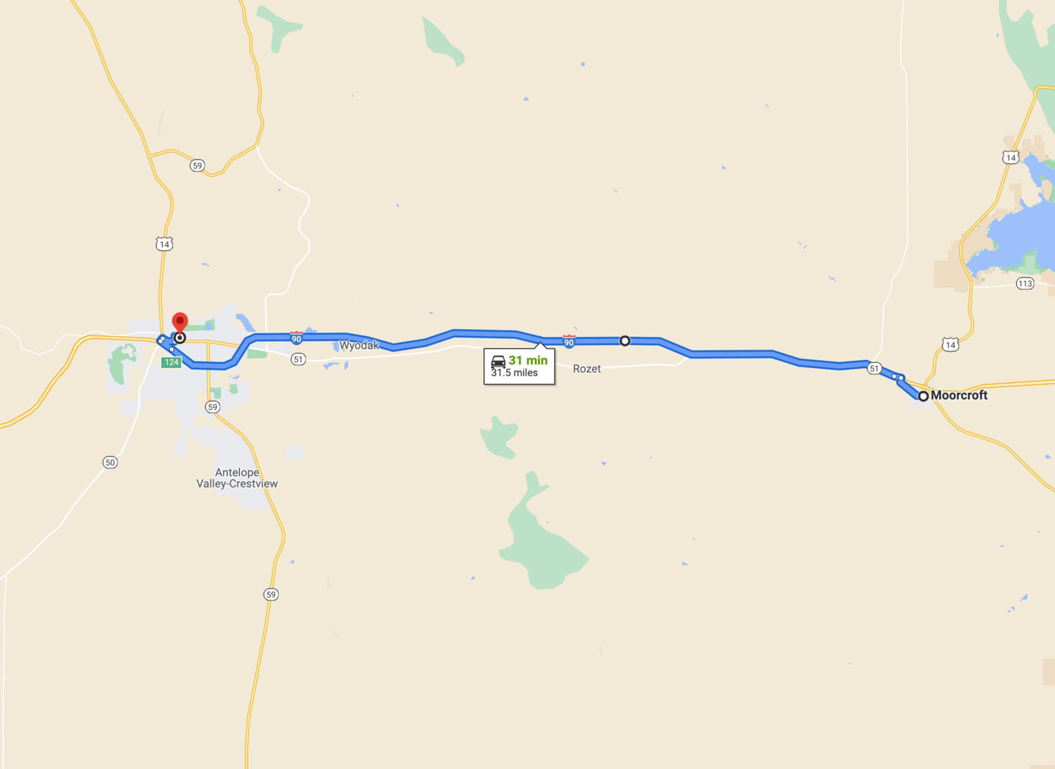 directions from moorcroft wyoming to gillette wyoming map